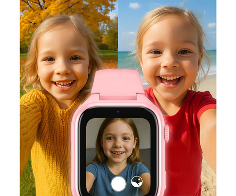 MANTA STELIO JUNIOR 4G otroška pametna ura, 4G LTE, 1.75" zaslon, SIM, GPS+WiFi, hitra in varna komunikacija, trpežen zaslon, SOS, 700 mAh, IP67, roza (Powder Pink)