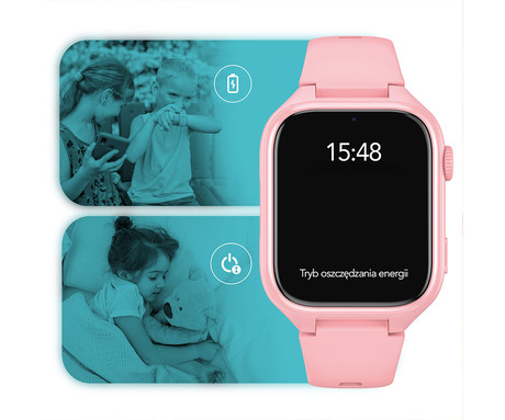 MANTA STELIO JUNIOR 4G otroška pametna ura, 4G LTE, 1.75" zaslon, SIM, GPS+WiFi, hitra in varna komunikacija, trpežen zaslon, SOS, 700 mAh, IP67, roza (Powder Pink)