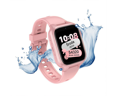 MANTA STELIO JUNIOR 4G otroška pametna ura, 4G LTE, 1.75" zaslon, SIM, GPS+WiFi, hitra in varna komunikacija, trpežen zaslon, SOS, 700 mAh, IP67, roza (Powder Pink)