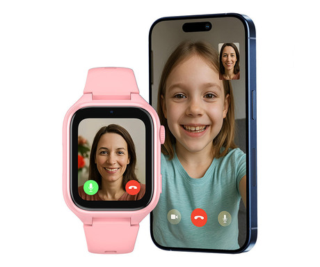 MANTA STELIO JUNIOR 4G otroška pametna ura, 4G LTE, 1.75" zaslon, SIM, GPS+WiFi, hitra in varna komunikacija, trpežen zaslon, SOS, 700 mAh, IP67, roza (Powder Pink)