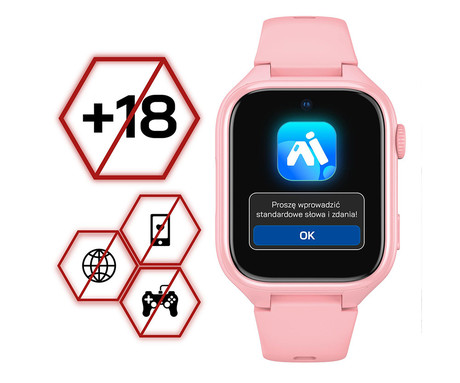 MANTA STELIO JUNIOR PRO AI 4G otroška pametna ura, OpenAI, 4G LTE, 1.78" zaslon, SIM, GPS+WiFi, hitra in varna komunikacija, trpežen zaslon, SOS, 700 mAh, IP67, roza (Powder Pink)