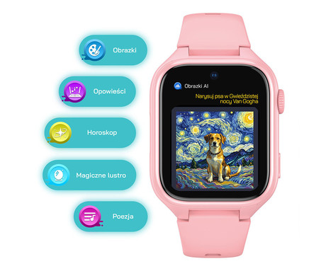 MANTA STELIO JUNIOR PRO AI 4G otroška pametna ura, OpenAI, 4G LTE, 1.78" zaslon, SIM, GPS+WiFi, hitra in varna komunikacija, trpežen zaslon, SOS, 700 mAh, IP67, roza (Powder Pink)