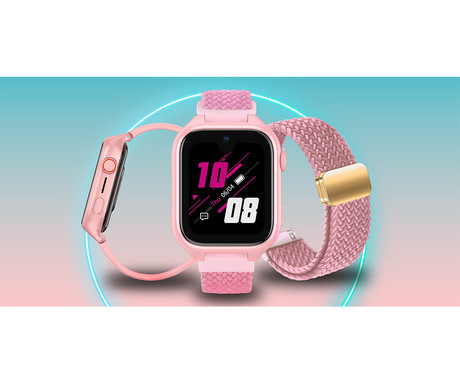 MANTA STELIO JUNIOR PRO AI 4G otroška pametna ura, OpenAI, 4G LTE, 1.78" zaslon, SIM, GPS+WiFi, hitra in varna komunikacija, trpežen zaslon, SOS, 700 mAh, IP67, roza (Powder Pink)