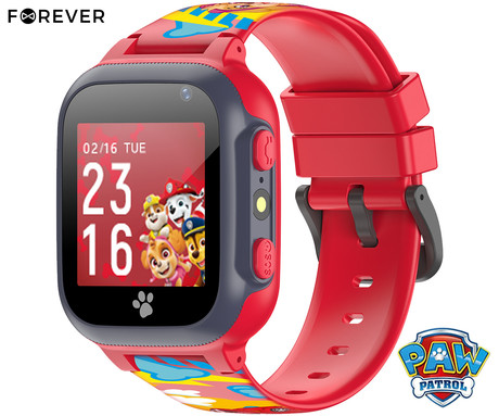 FOREVER KW-60 Paw Patrol otroška pametna ura, 1.44" zaslon, LBS, klicanje, sporočila, SOS gumb, Android + iOS, baterija, aplikacija, svetilka, rdeča (Maršal - Team)