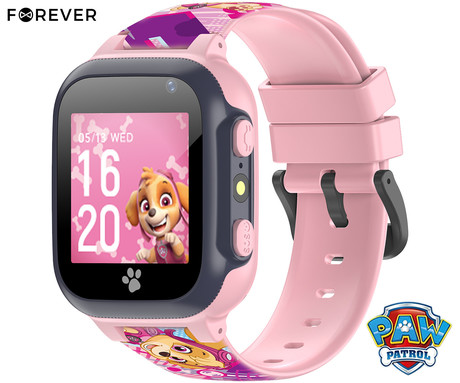 FOREVER KW-60 Paw Patrol otroška pametna ura, 1.44" zaslon, LBS, klicanje, sporočila, SOS gumb, Android + iOS, baterija, aplikacija, svetilka, roza (Sila - Sky)