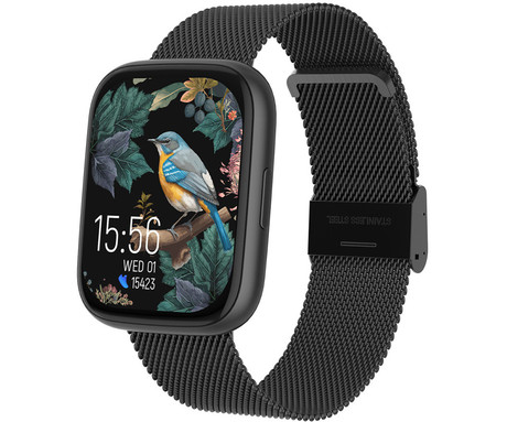FOREVER ForeVigo 4 SW-330 pametna ura, 1.95" AMOLED, BT 5.4, Android + iOS, klicanje, baterija, aplikacija, spremljanje zdravja, analiza spanca, 100+ športov, 2 paščka, IP68, črna (Carbon Black)