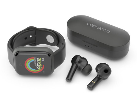 EOL - Komplet LEDWOOD URBAN, 2v1 - brezžične slušalke in pametna ura, Bluetooth 5.0, brezplačna aplikacija, pametne funkcije, Android + iOS, USB Type-C, črn