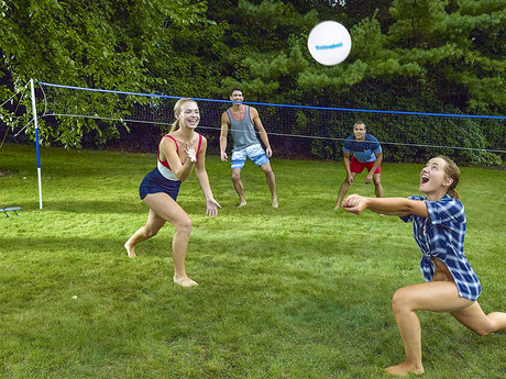 Set za odbojko in badminton - mreža, 2 loparja + 2 žogice, žoga, tlačilka, vrečka