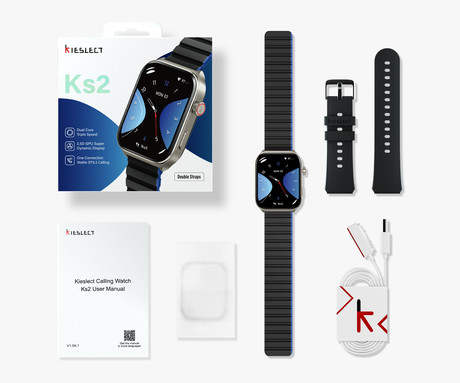 Kieslect Ks2 pametna ura, 2.01" AMOLED, BT 5.3, Android + iOS, klicanje, baterija, aplikacija, 3ATM, spremljanje zdravja, analiza spanca, 100+ športnih načinov, 2 paščka, srebrna (Space Gray)