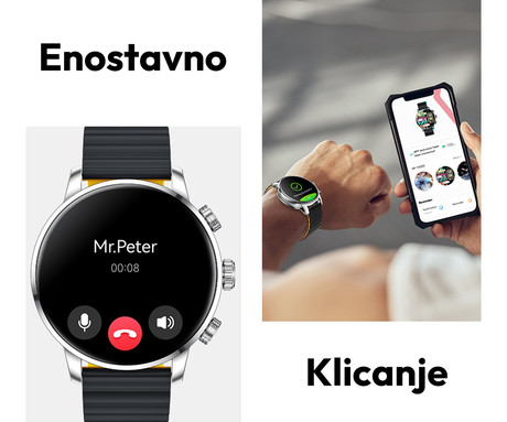 Kieslect Kr2 pametna ura, 1.43" AMOLED, BT 5.3, Android + iOS, klicanje, baterija, aplikacija, IP68, spremljanje zdravja, analiza spanca, 100+ športnih načinov, 2 paščka, črna (Iron Black)