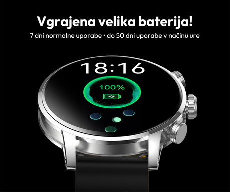 Kieslect Kr2 pametna ura, 1.43" AMOLED, BT 5.3, Android + iOS, klicanje, baterija, aplikacija, IP68, spremljanje zdravja, analiza spanca, 100+ športnih načinov, 2 paščka, črna (Iron Black)