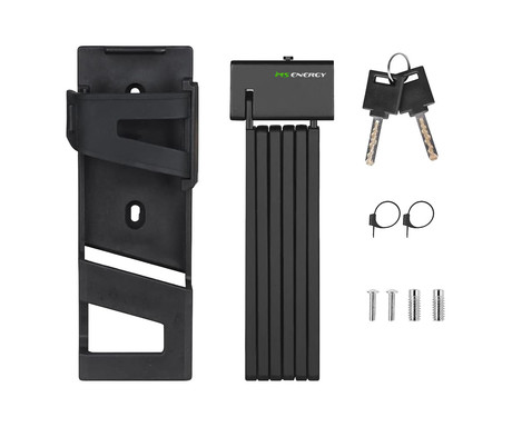MS ENERGY FL-10 ključavnica, 120cm, večnamenska, kovinska, pregibna, 2 ključa, vodoodpornost, + nosilec, črna