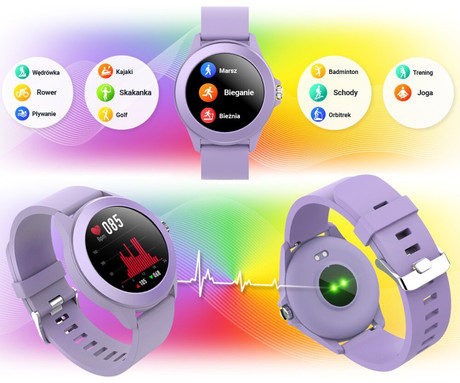 EOL - FOREVER Colorum CW-300 pametna ura, 1.22" zaslon, Bluetooth, Android + iOS, baterija, aplikacija, IP68, merjenje aktivnosti, analiza spanca, športni načini, vijolična (xLavenda)