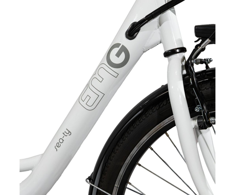 TREVI EMG SEA-TY električno kolo, cestno / mestno, 26" pnevmatike, 250W motor, 460Wh 36V 12.8Ah baterija, do 80km, SHIMANO 6-prestav, V-zavore, LCD zaslon, LED osvetlitev, zadnji nosilec, belo