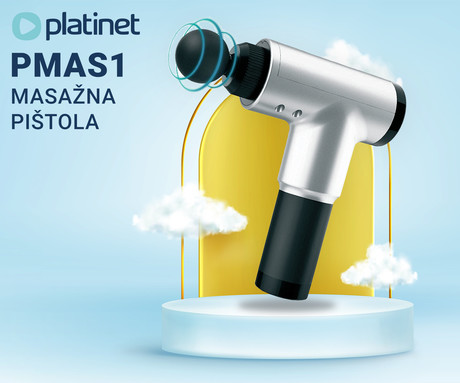 PLATINET PMAS1 masažna pištola, 20W, polnilna baterija, 6 stopenj moči, 4 nastavki