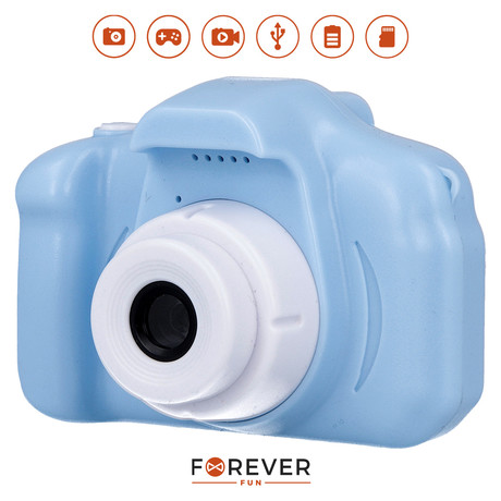 FOREVER SKC-100 otroški fotoaparat s kamero, igre, polnilna baterija, SD kartica, modra