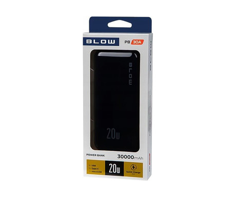EOL - Power bank BLOW PB30A, 30.000mAh, Polymer baterija, Quick Charge 3.0, LED zaslon, Type-C, črna