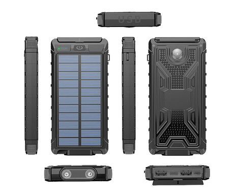 EOL - Platinet PMPB10SP solarni power bank, 10.000mAh, solarno polnjenje, USB / Type-C / microUSB, kompas, LED svetilka, črn