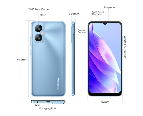 Blackview A52 PRO pametni telefon, 6.5", 6GB+128GB, 4G LTE, IPS HD+, Android, 5180mAh, Dual SIM, GPS, + ovitek, moder (Ice Blue)