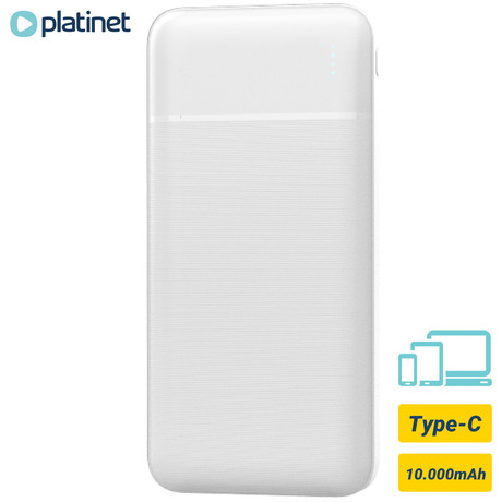 Power Bank PLATINET 10.000mAh, Li-Polymer, LED indikator, Type-C, bela