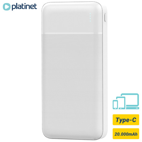 Power Bank PLATINET 20.000mAh, Li-Polymer, LED indikator, Type-C, bela