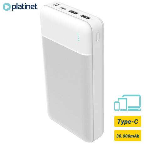 Power Bank PLATINET 30.000mAh, Li-Polymer, LED indikator, Type-C, bela