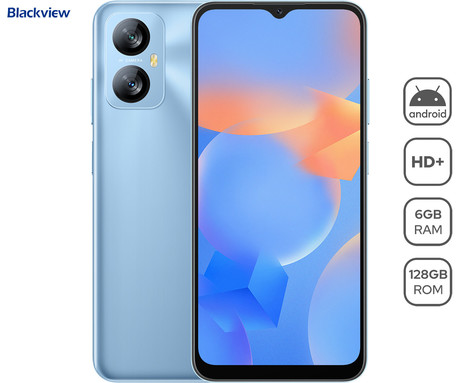 Blackview A52 PRO pametni telefon, 6.5", 6GB+128GB, 4G LTE, IPS HD+, Android, 5180mAh, Dual SIM, GPS, + ovitek, moder (Ice Blue)