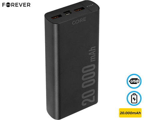 FOREVER SPF-02 powerbank polnilna baterija, 20.000mAh, Quick Charge 3.0, Power Delivery, USB-A / Type-C / microUSB, črna