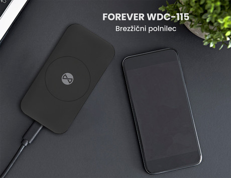 FOREVER WDC-115 brezžični polnilec, za pametne naprave / telefone, moč 15W, QI standard polnjenja, ultra tanek, črn