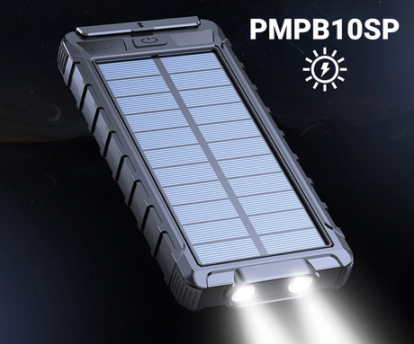 EOL - Platinet PMPB10SP solarni power bank, 10.000mAh, solarno polnjenje, USB / Type-C / microUSB, kompas, LED svetilka, črn