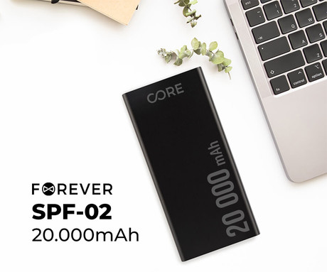 FOREVER SPF-02 powerbank polnilna baterija, 20.000mAh, Quick Charge 3.0, Power Delivery, USB-A / Type-C / microUSB, črna
