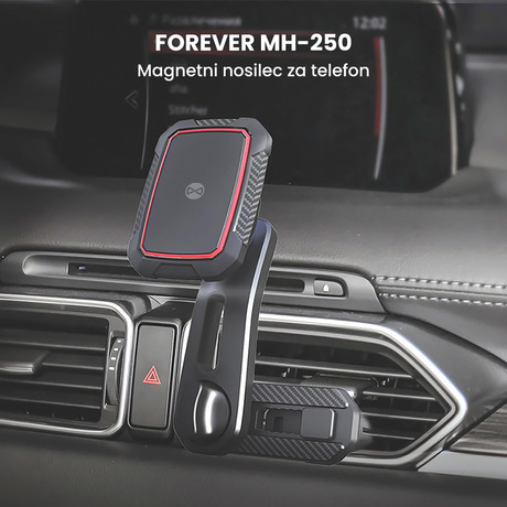 FOREVER MH-250 magnetni avto nosilec za telefon, vrtljiv 360°, 2 magneta, črn