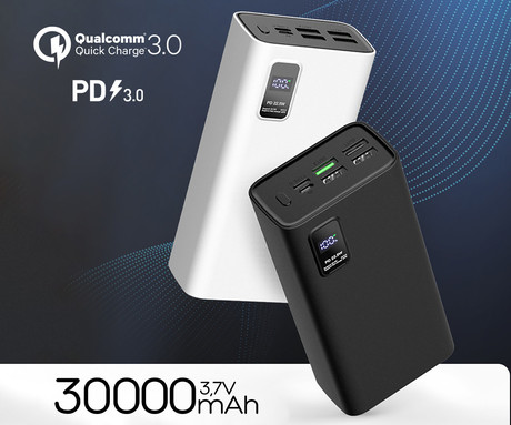 Power Bank PLATINET 30.000mAh, Li-Polymer, Quick Charge 3.0, Power Delivery 3.0, LED prikazovalnik, Type-C, črna