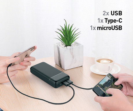 Power Bank PLATINET 20.000mAh, Li-Polymer, LED indikator, Type-C, črna