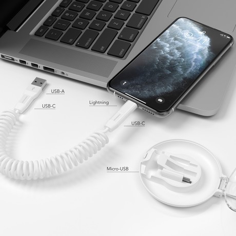 Vonmählen ALLROUNDO ® C univerzalni 6v1 kabel za polnjenje, USB-C / USB-A / Micro-USB / Lightning, združljiv z vsemi napravami, hitro polnjenje, 75 cm, bel