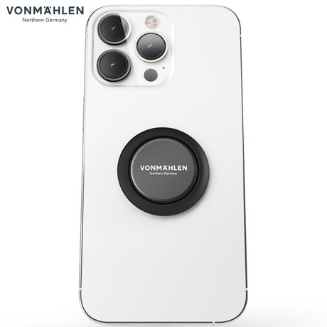 Vonmählen BACKFLIP® Signature univerzalno magnetno držalo / stojalo za telefon, silikon + aluminij, združljivo z vsemi telefoni, priložen magnetni nosilec, črno