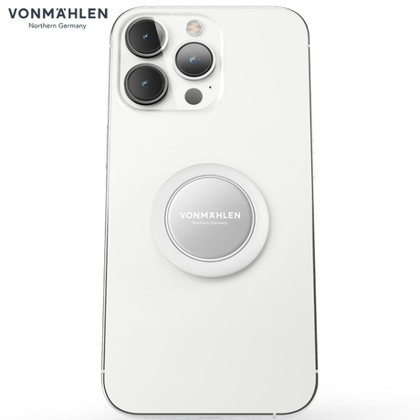 Vonmählen BACKFLIP® Signature univerzalno magnetno držalo / stojalo za telefon, silikon + aluminij, združljivo z vsemi telefoni, priložen magnetni nosilec, srebrno