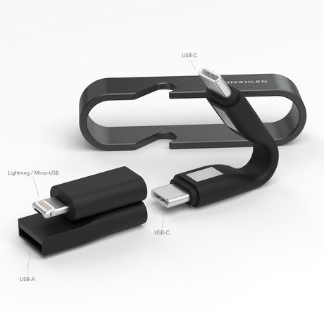 Vonmählen HIGH SIX® univerzalni 6v1 kabel za polnjenje, USB-C / USB-A / Micro-USB / Lightning, združljiv z vsemi napravami, hitro polnjenje, črn (All Black)