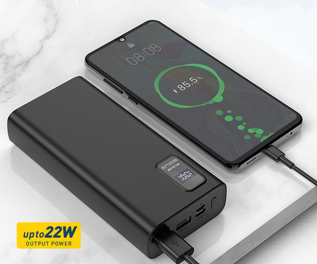 Power Bank PLATINET 20.000mAh, Li-Polymer, Quick Charge 3.0, Power Delivery 3.0, LED prikazovalnik, Type-C, črna