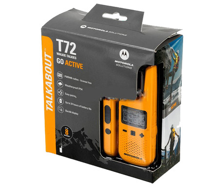 Motorola T72 GO ACTIVE walkie talkie komplet, 2-KIT, PMR446, VOX funkcija, doseg 8km, IP54 vodoodpornost, polnilna baterija, + dodatki, rumen