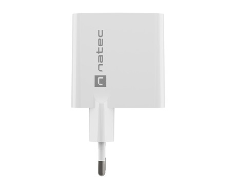 Natec RIBERA GaN polnilec, 45W, 1x USB-A, 1x USB-C, PD 3.0, QC 3.0, protokol PPS, univerzalna kompatibilnost, tehnologija GaN, varnostne zaščite, 90x51x29mm, bel