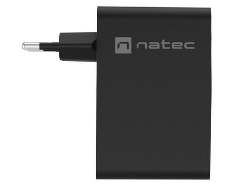 Natec RIBERA GaN polnilec, 100W, 1x USB-A, 3x USB-C, PD 3.0, QC 3.0, protokol PPS, univerzalna kompatibilnost, tehnologija GaN, varnostne zaščite, 94x86x35mm, črn