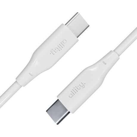 ALLITY AUC-02 kabel, USB-C na USB-C, 60W, 1m, univerzalni, polnjenje / napajanje / prenos podatkov, Plug&Play, silikon, +Velcro trak, bel