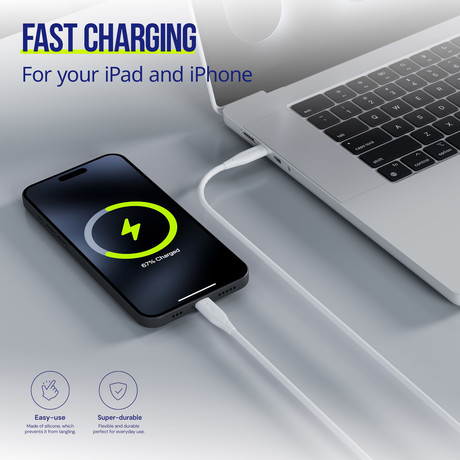 ALLITY AUC-02 kabel, USB-C na USB-C, 60W, 1m, univerzalni, polnjenje / napajanje / prenos podatkov, Plug&Play, silikon, +Velcro trak, bel