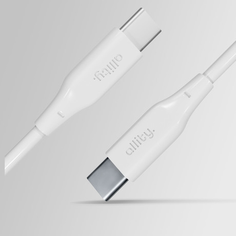 ALLITY AUC-02 kabel, USB-C na USB-C, 60W, 1m, univerzalni, polnjenje / napajanje / prenos podatkov, Plug&Play, silikon, +Velcro trak, bel