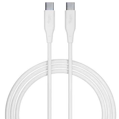 ALLITY AUC-02 kabel, USB-C na USB-C, 60W, 1m, univerzalni, polnjenje / napajanje / prenos podatkov, Plug&Play, silikon, +Velcro trak, bel