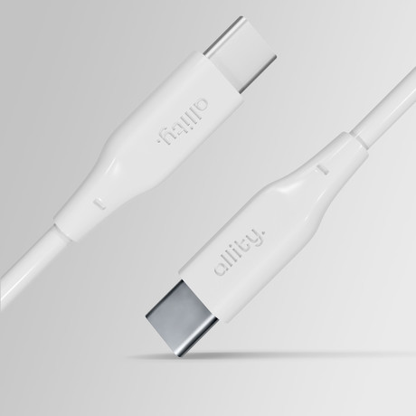 ALLITY AUC-02 kabel, USB-C na USB-C, 100W, 1m, univerzalni, polnjenje / napajanje / prenos podatkov, Plug&Play, silikon, +Velcro trak, bel