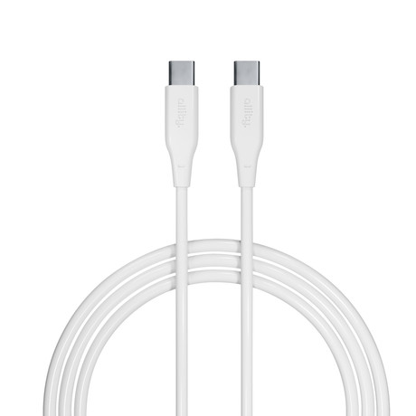 ALLITY AUC-02 kabel, USB-C na USB-C, 100W, 1m, univerzalni, polnjenje / napajanje / prenos podatkov, Plug&Play, silikon, +Velcro trak, bel