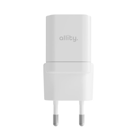 ALLITY ATC-01 GaN polnilec, 20W, 1x USB-C, 1x USB-A, Power Delivery, Quick Charge, polnjenje / napajanje, univerzalna kompatibilnost, Plug&Play, tehnologija GaN, bel