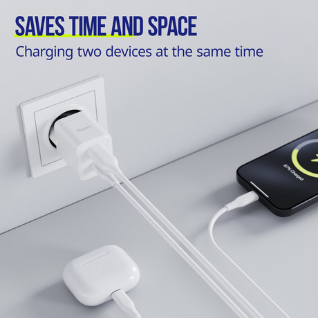 ALLITY ATC-01 GaN polnilec, 20W, 1x USB-C, 1x USB-A, Power Delivery, Quick Charge, polnjenje / napajanje, univerzalna kompatibilnost, Plug&Play, tehnologija GaN, bel